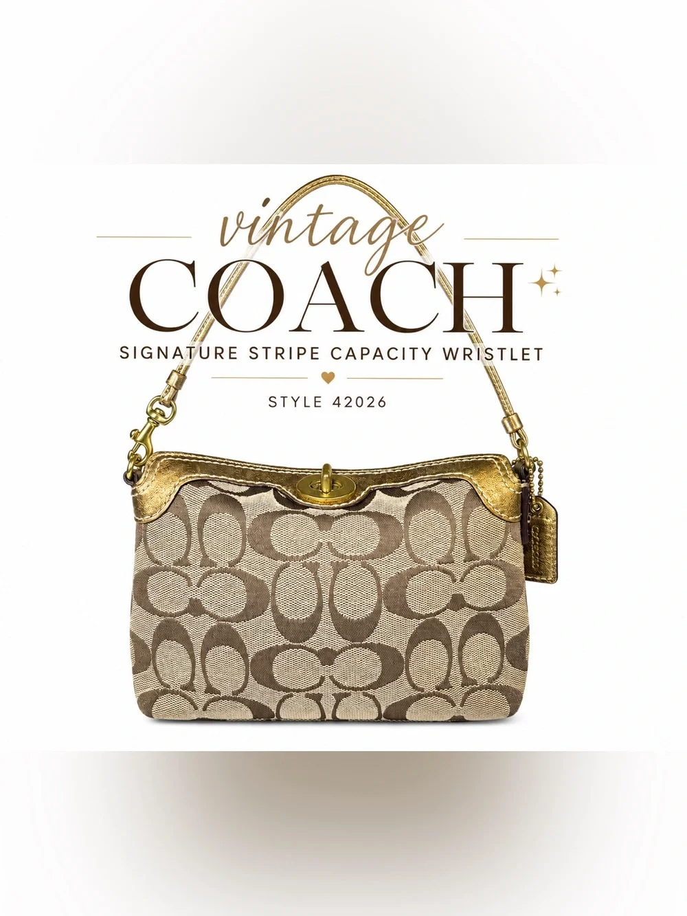 Vintage Y2K Coach 42026 Signature Jacquard Gold Turnlock Mini Shoulder Bag Purse